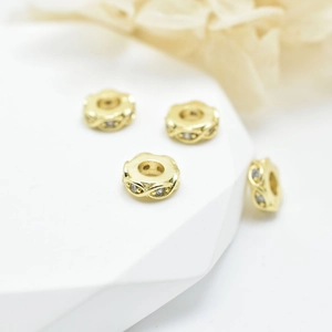 Gold plated wheel spacers with figure-eight pattern and zircon stones for DIY bracelets