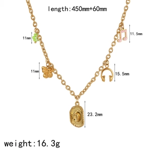 Collier en acier inoxydable doré avec pendentifs coquillage papillon et notes 45cm