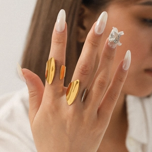 Geometric Open Ring Stainless Steel Minimalist Mirror Polished Modern Irregular Adjustable Band For Women
