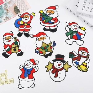 Autocollants De Fenêtre De Noël Paillettes PVC Dessin Animé Père Noël Bonhomme De Neige Cloche Décoration Vitre Verre