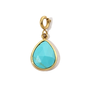Detail of teardrop turquoise pendant with gold plated clasp for necklace