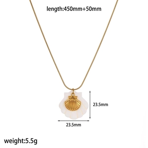 Golden stainless steel shell necklace for women featuring a double-layered ocean style pendant