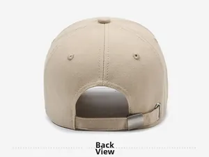 Detail view of cotton baseball cap back with adjustable strap and silver metal buckle