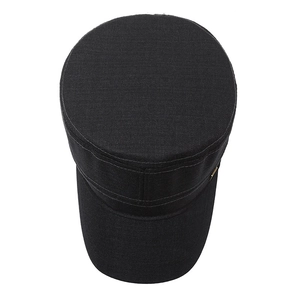 Classic black cotton flat top military cap for men with stylish metal buckle detail
