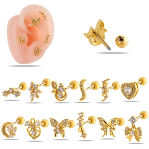 Trendy Butterfly Heart Bow Ear Cartilage Stud Earrings Copper Rhinestone Helix Piercing Jewelry For Women Fashion Daily Accessories