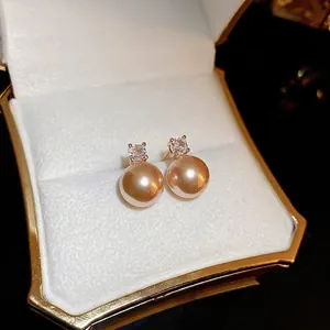 Elegant Faux Artificial Pearl Stud Earrings With Zircon Inlay Silver Earring Post French Style Minimalist Jewelry For Women