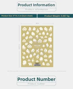 Macro view of white hill pattern 3D nail stickers TS-086 measuring 8x10.3cm