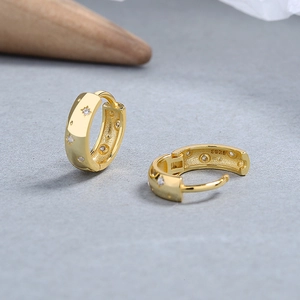 925 Sterling Silver Gold Star Hoop Earrings with Clear Zircon Crystals for Women