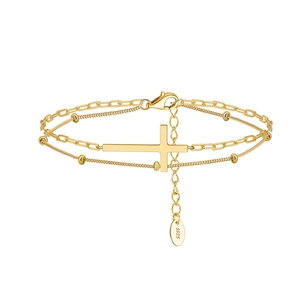Modern double-layer gold S925 sterling silver bracelet with a minimalist cross pendant