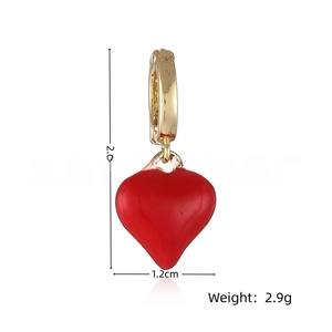 18k gold-plated red enamel heart pendant with dimension marks and gold hoop ring