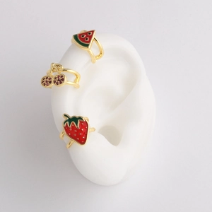 Frucht Emaille Ohrklemmen Und Creolen Messing 18K Vergoldet Zirkonia Erdbeere Wassermelone Kirsche Für Damen