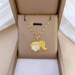 Elephant Pendant Necklace Gold Plated Stainless Steel Copper Micro Inlaid Zircon Heart Shell Jewelry For Women