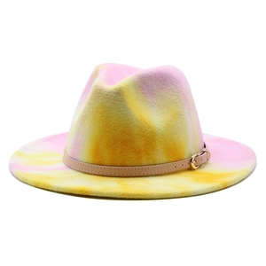 Tie Dye Fedora Hat Wool Felt Wide Brim Jazz Cap With Leather Band Metal Buckle Colorful Fashion For Men Women