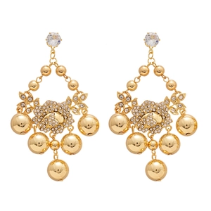 Boucles d'oreilles fleur dorées avec clous en zircon et glands à billes de style rétro