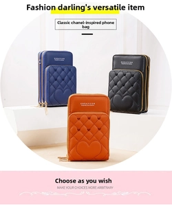 Close-up of three-layer zipper phone bag featuring heart quilting and PU leather finish