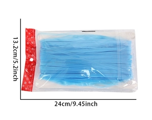 Transparent packaging showing blue elastic hair bands with size dimensions for neon party