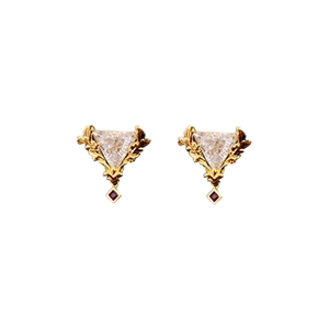 Orecchini vintage in argento placcato oro con zirconi chiari e gemme rosse lucide