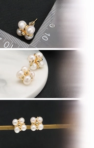 Detail showing natural freshwater pearl flower earrings with 10mm measurement