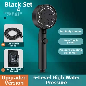 Matte black 5-mode high pressure shower head set with hose and wall mount bracket