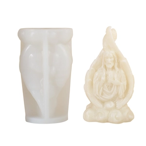 DIY silicone mold and finished Jesus bust candle with detailed wings and holy heart decor