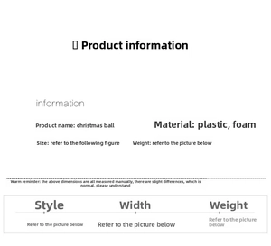 Detail showing plastic and foam materials specifications for Christmas ball ornaments