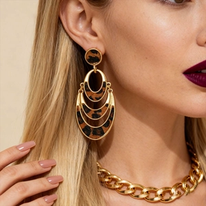 Retro Leopard Print Multi-Layer Oval Drop Earrings With 925 Sterling Silver Earring Post Alloy Hollow Jewelry For Women