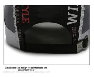 Close-up of adjustable metal buckle and quick-dry fabric on the sports baseball cap