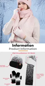 Guide des tailles détaillé pour ensemble d'hiver en tricot avec bonnet, écharpe et gants