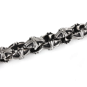 Retro vintage cross steel chain bracelet for men with silver engraved details