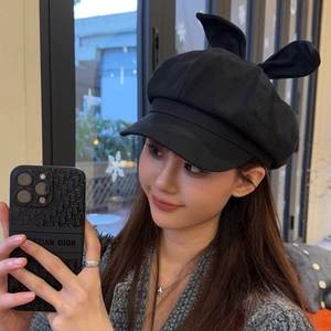 Japanische Retro Niedliche Hasenohren Baskenmütze Für Damen Einfarbig Schirmmütze Mode Achteckige Malermütze Herbst Winter Kopfbedeckung