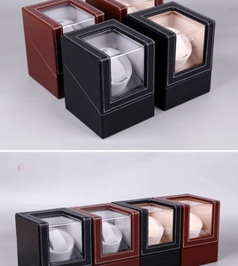 Detail of single automatic watch winder box with carbon fiber PU leather and clear window