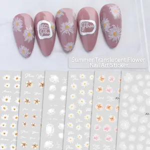 Ultra-thin white daisy flower nail stickers with semi-transparent summer floral patterns