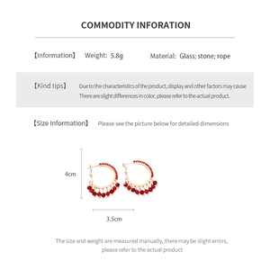 Detailed size and material information for red beaded glass hoop earrings in English