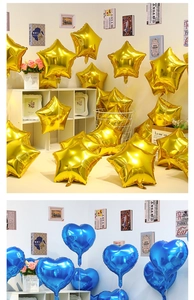 Mix of metallic gold star and blue heart balloons for romantic party room decoration