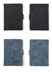 Front and back views of matte texture passport covers in black and blue colors