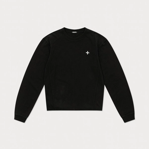 Classic black cotton long sleeve crewneck sweatshirt with white cross embroidery