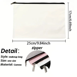 Canvas makeup bag dimensions 25x17cm featuring metal zipper and multiple color options