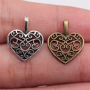 Heart Charms Pendants Zinc Alloy Hollow Out Filigree Pattern Vintage Antique Style For DIY Jewelry Making