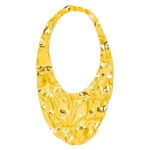 Textured gold irregular oval hollow pendant in stainless steel on white background