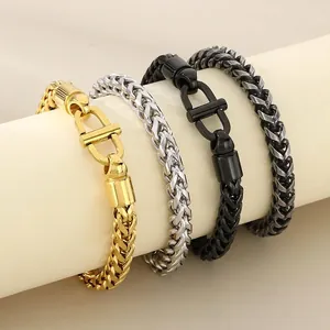 Bracelet Maille Épi Acier Inoxydable Pour Homme Femme Minimaliste Bijoux Chaîne Os De Dragon Avec Fermoir En D Poli Style Punk