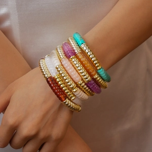 Bracelet Épissé En Acrylique Et Alliage Rétro Texture Spirale Géométrique Bijoux De Mode Élastiques Pour Femmes