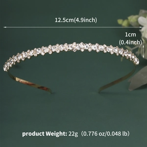 Detail view of rhinestone headband showing dimensions 12.5cm by 1cm and 22g weight