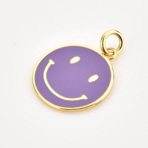 S925 sterling silver smiley face pendant with purple enamel and gold-plated edges
