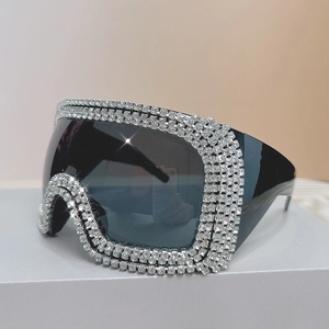 Punk style oversized square sunglasses for women with luxury rhinestones and dark lenses