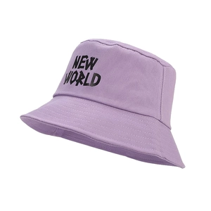 Minimalist light purple fisherman hat with black NEW WORLD print in cotton canvas