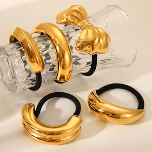 4-piece set of gold bow and C-shaped 18K stainless steel hair ties for women