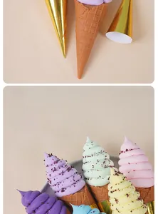 Realistic artificial ice cream scoops with chocolate sprinkles and waffle cones for display