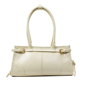 Chic cream white shoulder tote bag with gold ring buckles and long handles