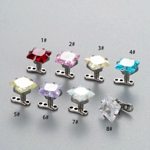 Microdermal Anchor Piercing Jewelry Stainless Steel Square Cubic Zirconia Geometric Internal Thread For Women Men