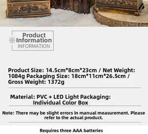 Detailed specs for Christmas music box lantern in PVC with LED lighting and snow scene